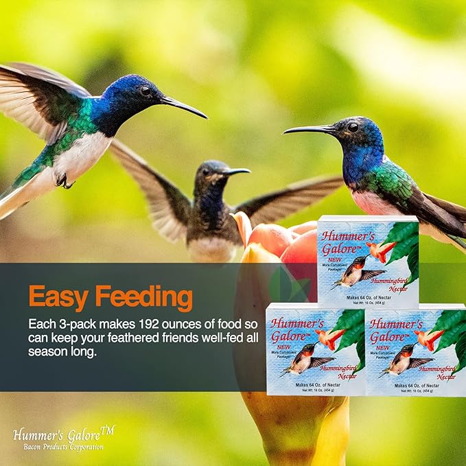 Hummer's Galore Hummingbird Food, Ready-to-Mix Hummingbird Nectar, All-Natural Nectar Collector Formula, No Preservatives or Dyes, Makes 192 oz (Pack of 3)