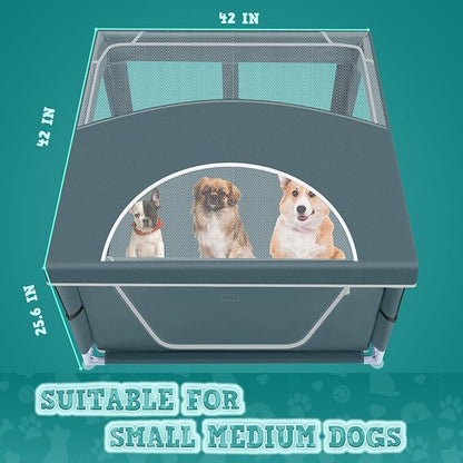 42x42x26 Inch Puppy Playpen with Cover, Dog Playpen for Puppies or Small Dogs, Pet Playpen for Indoor & Outdoor, Sturdy DogPen with Thickened Fabric, High-Strength Nylon Wire Mesh, Green