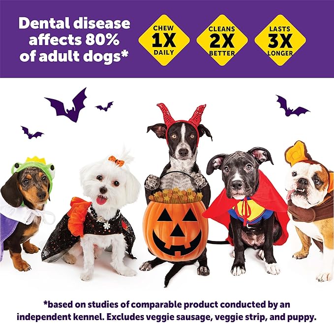 Whimzees by Wellness Halloween Natural Dental Chews for Dogs, Long Lasting Treats, Grain-Free, Freshens Breath, Small Breed, 12 Count