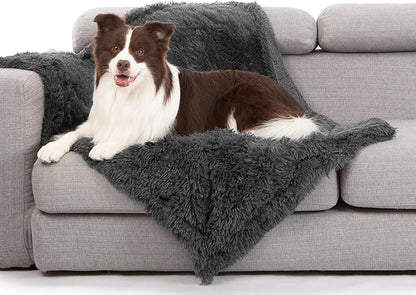 gogobunny Waterproof Plush Long Faux Fur Pet Throw Blanket Ultra Soft Fluffy Bed Couch Cover Washable - Premium Flannel Calming Blankets for Dog Puppy Cat (40x50 Inch (Pack of 1), Grey)