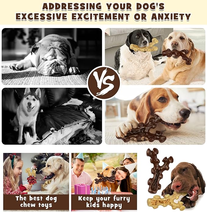 2 Pack Dog Chew Toys for Aggressive Chewers,Boredom and Stimulating Best Dog Toys for Medium/Large Breed,Tough Almost Indestructible Dog Bones for Teeth Cleaning and Training