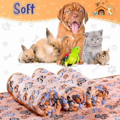 Tatuo 4 Pcs Dog Blanket Pet Puppy Blanket Puppy Teething Toys Paw Print Fleece Blanket for Pet Cat Soft Warm Sleep Mat Guinea Pig Cage Blanket(Medium(30 x 20.5 Inch),Coffee)