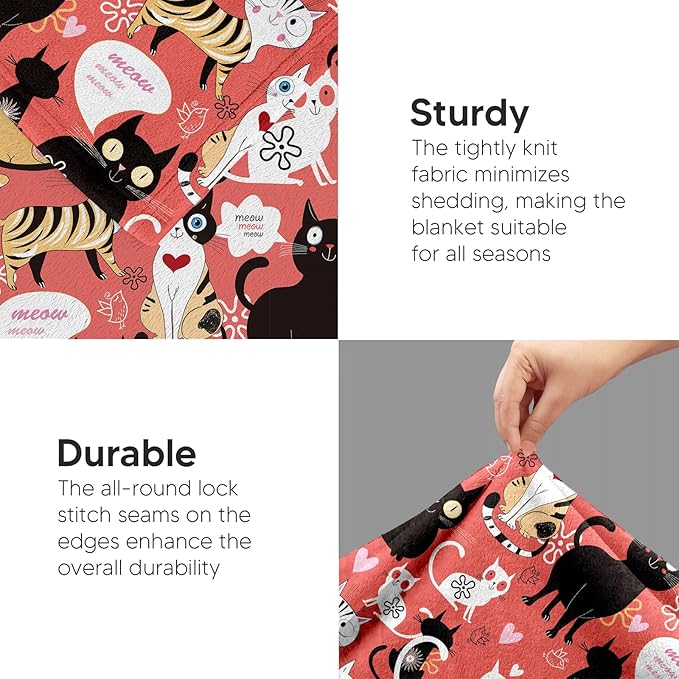 Ultra Soft Flannel Cat Throw Blanket - Cute Pattern, 50"x60" Gift for Cat Lovers (Women, Men, Kids, Adults)