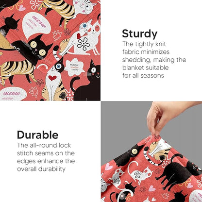 Ultra Soft Flannel Cat Throw Blanket - Cute Pattern, 50"x60" Gift for Cat Lovers (Women, Men, Kids, Adults)