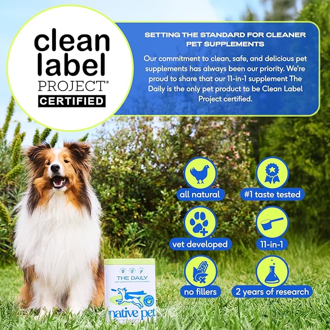 Native Pet Dog Vitamins & Supplements - 11-in-1 Multivitamin Powder for Dogs Food Topper - Collagen, Glucosamine, Probiotics, Omega & More- Supports Healthy Gut, Mobility & Overall Health -30 Scoops