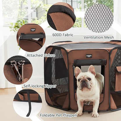 Love's cabin Pet Puppy Dog Playpen, Small Dog Tent Crates Cage Indoor/Outdoor, Portable Playpen for Cat, Foldable Pop Up Dog Kennel Playpen with Carring Case, Brown