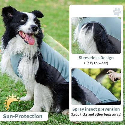 Dog Shirt, Lightweight Breathable Dog Cooling Vest Sun Protection Pet T-Shirts Quick Dry Soft Stretchy Reflective Label Pet Clothes - Small Medium Large Dogs (Misty Glade 1PC, Small)