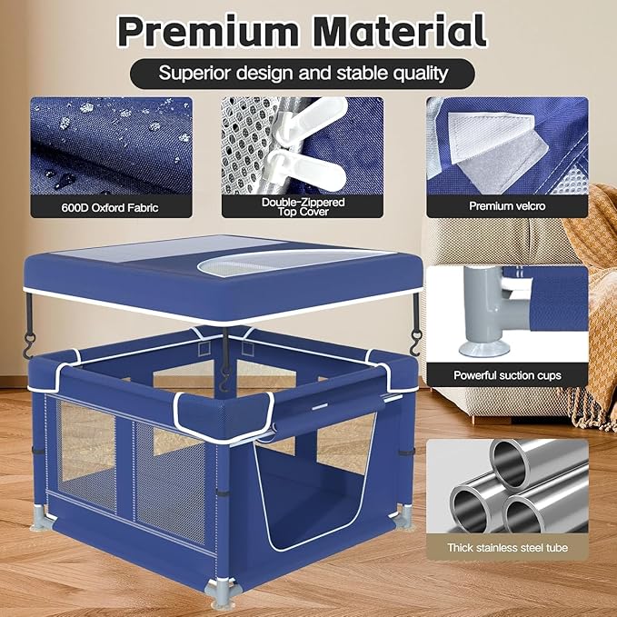 42x42x26 Inches Dog Playpensï¼_uppy Playpen with Cover for Puppies or Small Dogs, Play Pen Indoors, Dog Fence Pet Playpen for Indoor & Outdoor, Whelping Box for Dogs and Puppies