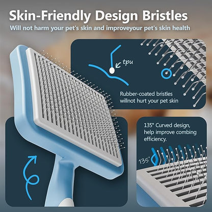Cat Brush with One-Click Button, Cat Brushes for Indoor Cats Sheddingï¼_elf Cleaning Slicker Cat Brush for Shedding Massaging Grooming, Suitable for Long Short Haired Pets, Comfortable/Easy to Clean