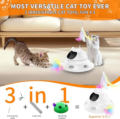 Cat Laser Toy,3-in-1Interactive Cat Toys Automatic Cat Toy with 360° Random Laser & Interactive Feather - 5 Laser PatternsUSB Rechargeable Motion Activated Moving - Fun Toys for Indoor Cats & Kittens