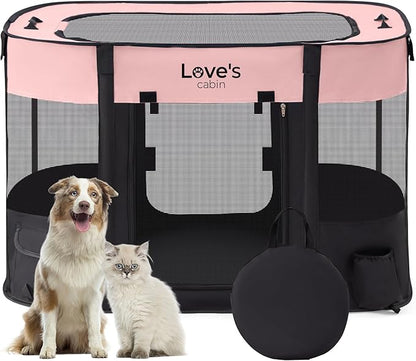Love's cabin Pet Puppy Dog Playpen, Medium Dog Tent Crates Cage Indoor/Outdoor, Portable Exercise Playpen for Cat, Foldable Pop Up Dog Kennel Playpen with Carring Case (M, Pink)