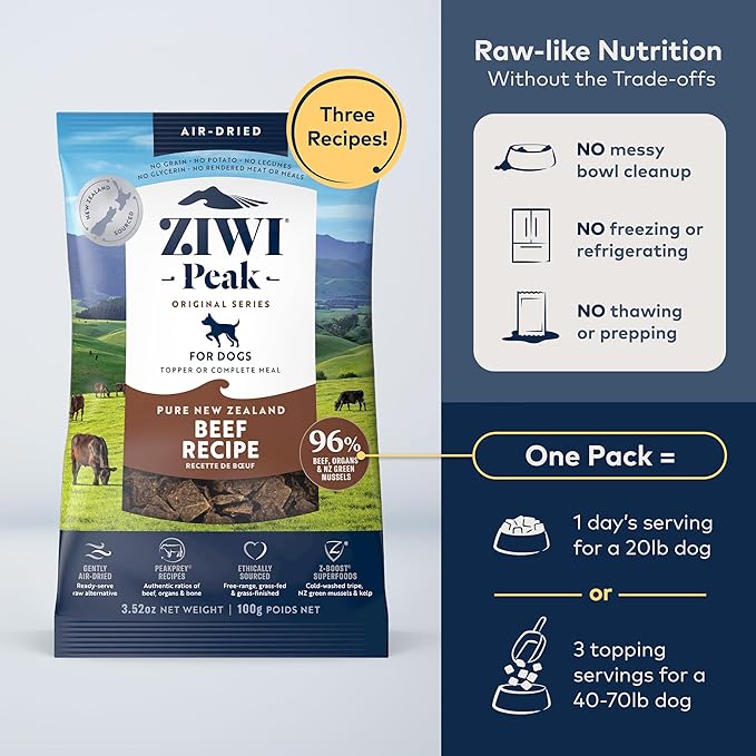 ZIWI Peak Air-Dried Dog Food  Beef - All Natural, High Protein, Grain Free, Limited Ingredient w/Superfoods (3.5oz)