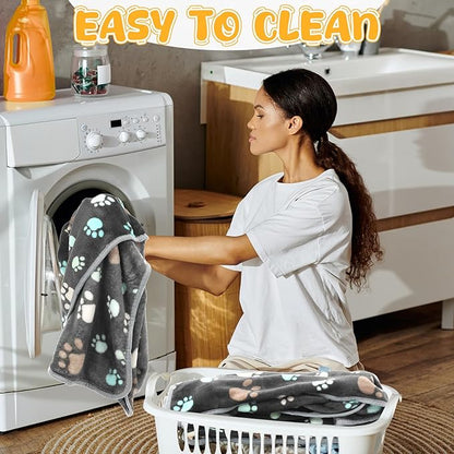 Tegeme 12 Pieces Pet Blanket Soft Fleece Dog Fluffy Doggie Warm Felt Throw Spring Cute Paw Print Puppy Kitten Sleep Mat Bed Covers for Cat (41 x 30 Inch,Gray)