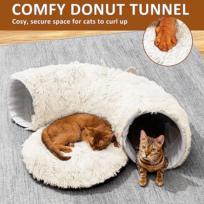 NEZIN Cat Tunnel with Cat Bed for Indoor Cats, Multifunctional Donut Tunnel Playground Toys for Cats Kitten