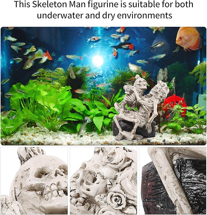Enchanting Aquarium Decor - 4.8" H Resin Hugging Skeletons Ornament for Fish Tanks - Unique Underwater Gothic Theme - Ideal for Halloween, Aquatic Lovers, and Collectors