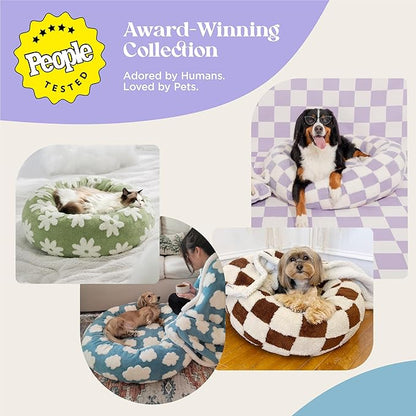 Lesure Donut Small Dog Bed - Round Cat Beds for Indoor Cats Calming Pet Beds, Cute Modern Beds with Jacquard Shaggy Plush & Anti Slip Bottom, 30 Inch, Blue