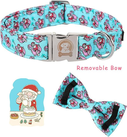 MR. CHUBBYFACE Christmas Santa Claus Dog Collar with Bowtie, Cotton Boy Girl Dog Collars with Metal Buckle Cute Christmas Collars for Puppy Small Medium Large Dogs