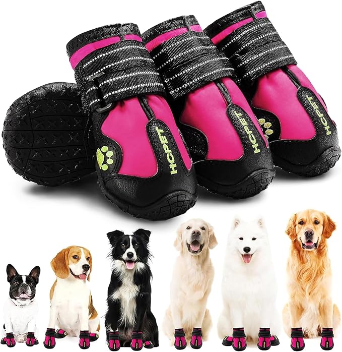 Hcpet Dog Shoes, Dog Boots for Small Dogs, Waterproof Medium Dog Booties Paw Protector for Summer Hot Pavement, Winter Snowy Day, Outdoor Walking, Indoor Hardfloors Anti Slip Sole Pink Size 1