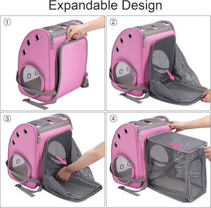 Expandable Pet Carrier Backpack for Cats, Dogs and Small Animals, Portable Pet Travel Carrier, Super Ventilated Design, Airline Approved, Ideal for Traveling/Hiking/Camping, Pink