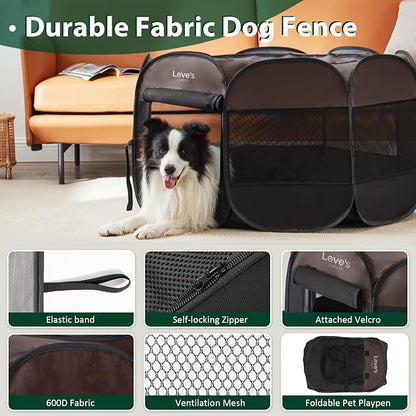 Love's cabin Pet Puppy Dog Playpen, Large Dog Tent Crates Cage Indoor/Outdoor, Portable Playpen for Cat, Foldable Pop Up Dog Kennel Playpen with Carring Case, Removable Zipper Top, Dark Grey