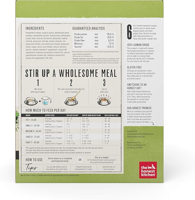 The Honest Kitchen Dehydrated Limited Ingredient Chicken Dog Food, Chicken & Quinoa, 10 Pound (Pack of 1)