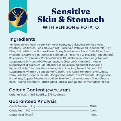 Solid Gold Dry Dog Food for Sensitive Stomachs - Grain Free & Gluten Free w/Venison, Pumpkin & Probiotics for Gut Health & Digestion - Sensitive Stomach Dog Food for All Ages - Nutrientboost  22LB