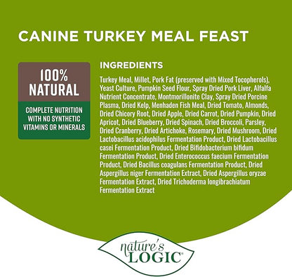 NATURE'S LOGIC Dry Dog Food - 100% Natural - No Synthetics - for All Ages, Sizes, Breeds - Free from Common Allergens, High Protein - Turkey Meal Feast, 25lbs