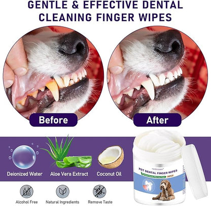 HavenJanny 50pcs Pet Teeth Cleaning Wipes for Dogs and Cats, Dog Dental Wipes for Reducing Plaque and Freshening Breath, Disposable Gentle Cleaning and Gum Care