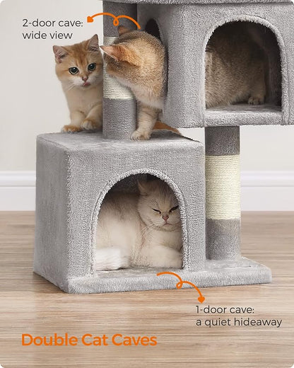 Feandrea Cat Tree, 26.4-Inch Cat Tower, S, Cat Condo for Kittens up to 7 lb, Large Cat Perch, 2 Cat Caves, Scratching Post, Light Gray UPCT611W01