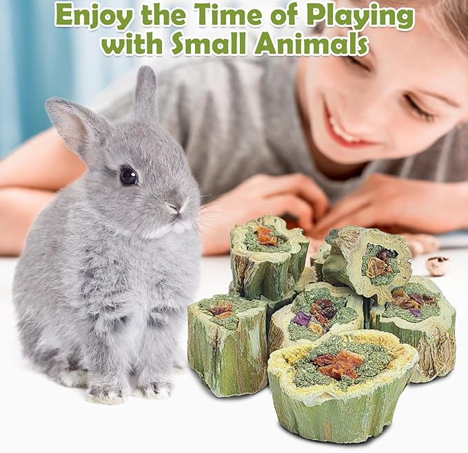 Fhiny Rabbit Chew Toys Natural Papaya Wood Treats Small Pet Molar Snacks Contain Grass Apple Carrot and Purple Sweet Potato Filling for Bunny Hamsters Guinea Pigs Chinchillas Teeth Grinding(0.44 lb)