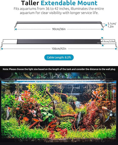SEAOURA Full Spectrum Aquarium Light, 24/7 Custom Timer, Power-Off Memory, 36-42in 7-Row LED Fish Tank Lights, 8 Colors, 20 Brightness, Day & Night Cycle, Adjustable Mount for Freshwater Plant Growth