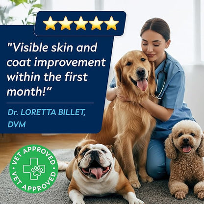 STRELLALAB Omega 3 for Dogs - (360Ct) Fish Oil Treats - Allergy & Itch Relief Skin&Coat Supplement - Dry Itchy Skin, Shedding, Hot Spots Treatment, Anti Itch - Pet Salmon Oil Chews - Chicken Liver