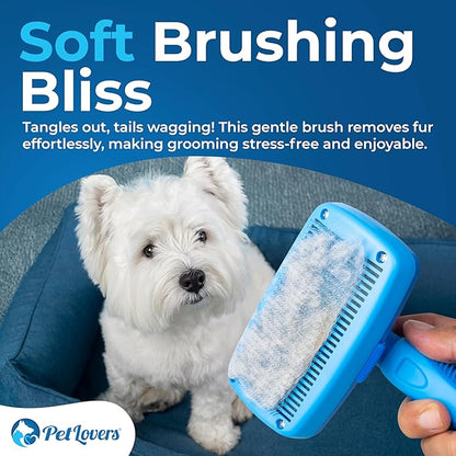 PetLovers EzSlicker Self-Cleaning Brush - Dog Brush for Shedding, Gentle Slicker Brush for Cats, Tangle-Free Grooming Comb with Soft Bristles & Ergonomic Handle for Stress-Free Grooming