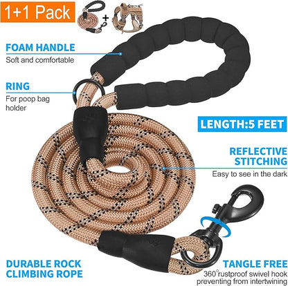 Heavy Duty Tactical Dog Harness for Medium Dogs, No Pull Adjustable Pet Harness Reflective Service Training Easy Control Pet Vest Military K9 Working Dog Harnesses- Medium, Brown