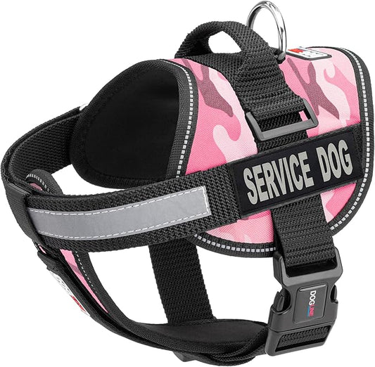Dogline Unimax Service Dog Harness Vest with Removable Service Dog Patches Adjustable Straps Breathable Neoprene for Medical Identification Training Dogs Girth 15 to 19 in Pink Camo