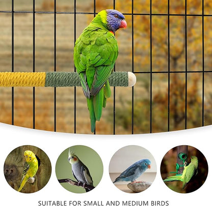 2 PCS 7.4 x 1 inch Bird Perch Parrot Stand Cage Accessories Natural Wooden Stick Paw Grinding Rope-surfaced Chew Toy Standing Rod for Exercise Training Branches (Yellow+Green-2p)