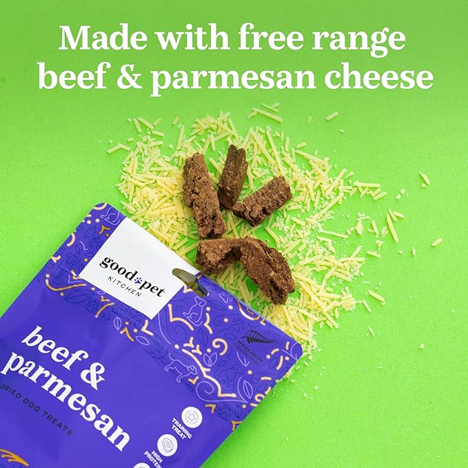 Pet Treats, Air-Dried, Natural, Limited Ingredient Dog Treat, Free Range, Grain Free Dog Treats, Toppers, Snacks, Beef & Parmesan 2.8 oz