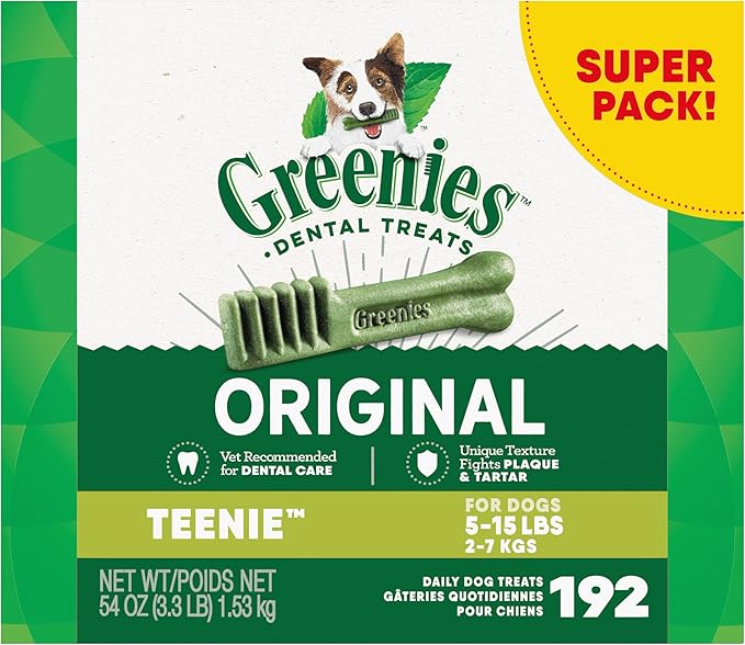 Greenies Original Teenie Dental Dog Treats, 54 oz. Pack (192 Treats)