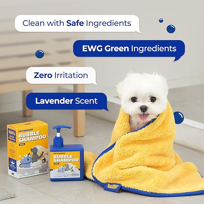 [PETHROOM] Bubble Shampoo for Dogs - Gentle, Deep-Cleaning Formula with Organic Ingredients, Hypoallergenic and Tear-Free, 10.1oz