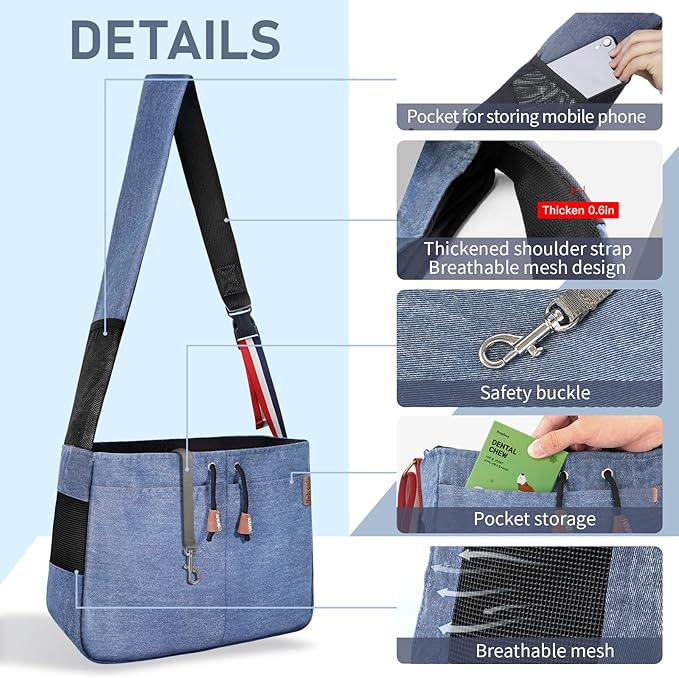 Dog Sling Carrier, Thick Padded Cat Carrier for Small Dogs Hands Free Large Interior Puppy Pet Sling Carriers with Breathable Mesh, Drawstring for Outdoor Travel, Supermarkt Bag