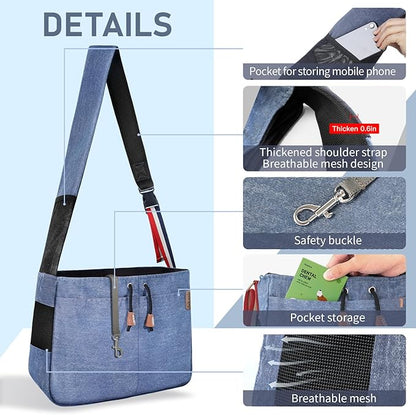 Dog Sling Carrier, Thick Padded Cat Carrier for Small Dogs Hands Free Large Interior Puppy Pet Sling Carriers with Breathable Mesh, Drawstring for Outdoor Travel, Supermarkt Bag
