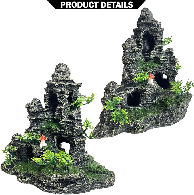 Aquarium Decoration Large and Tall for Fish Tank Rock Thematic Ornaments Aquarium Mountain View Stone Ornaments Aquarium Decor Tree House Cave Fish Tank Decorations - Extra Large