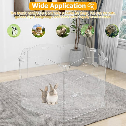 Acrylic Dog Gate for The House 6 Panel 120" W x 24" H Foldable Dog Playpen Indoor with Handles, Free-Standing Pet Gates Clear Dog Pen for Dogs Puppy Cat Rabbit Accessories with Door