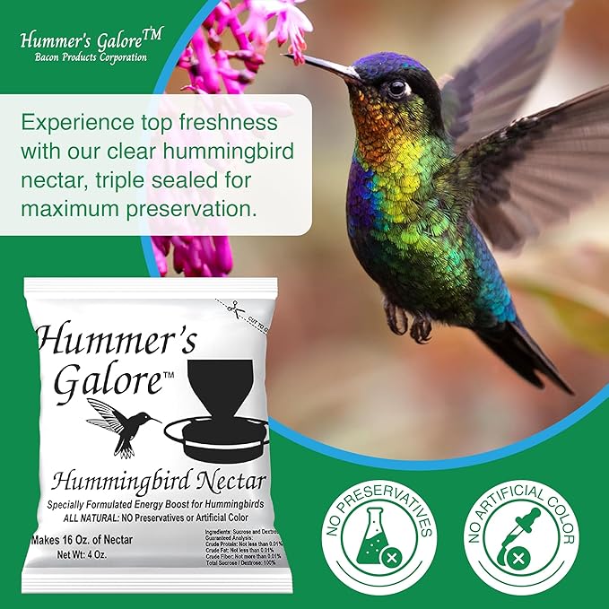 Hummer's Galore Hummingbird Food, Ready-to-Mix Hummingbird Nectar, All-Natural Nectar Collector Formula, No Preservatives or Dyes, Makes 192 oz (Pack of 3)