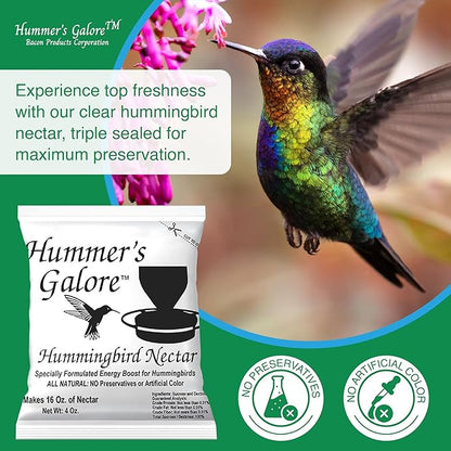 Hummer's Galore Hummingbird Food, Ready-to-Mix Hummingbird Nectar, All-Natural Nectar Collector Formula, No Preservatives or Dyes, Makes 192 oz (Pack of 3)