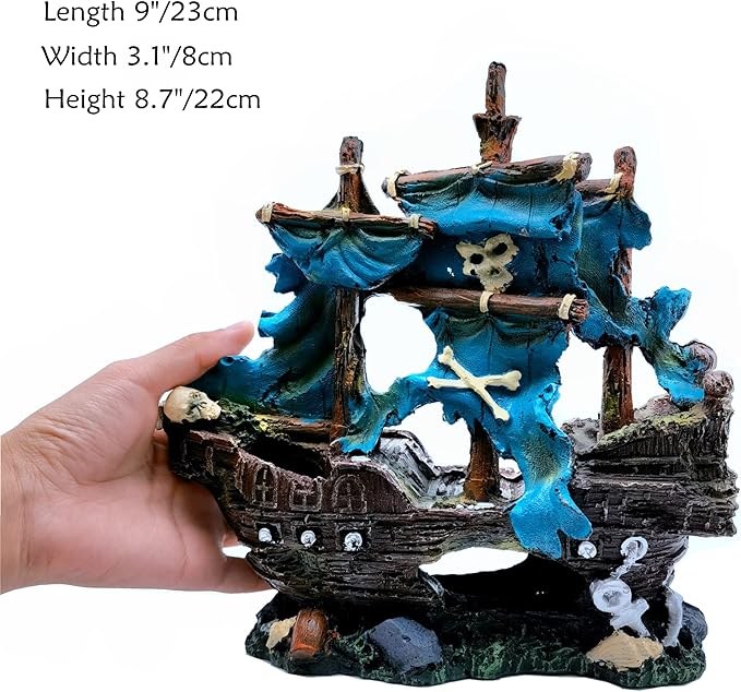 M2cbridge Antique Roman Column Ruins European Castle Aquarium Decorations Fish Tank Hideout Rocks (Blue Pirate Shipwreck)