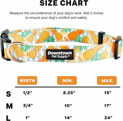 Downtown Pet Supply - Best, Cute & Fancy Dog Collar - Lightweight Adjustable Dog Collar with Quick Buckle & D-Ring - Hand Wash Safe - Pineapple - M - Medium Dog Collar