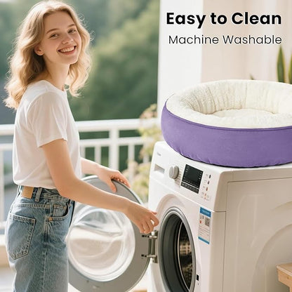 Love's cabin Round Donut Cat and Dog Cushion Bed, 30in Pet Bed for Medium or Large Dogs, Anti-Slip & Water-Resistant Bottom, Soft Durable Fabric Pet beds, Washable Calming Cat Bed Lavender