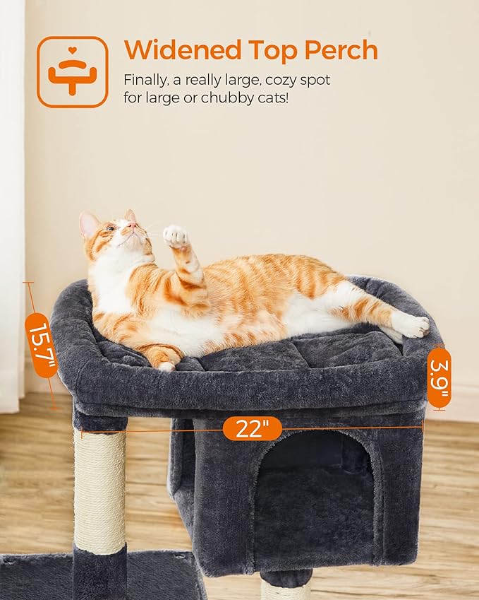 Feandrea Cat Tree, 33.1-Inch Cat Tower, L, Cat Condo for Large Cats up to 16 lb, Large Cat Perch, 2 Cat Caves, Scratching Post, Smoky Gray UPCT61G