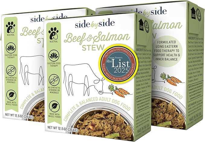 Side by Side Beef & Salmon Stew - Neutral Wet Dog Food & Dog Food Topper for All Breeds - Made with Nutrients & Whole Raw Ingredients - No Artificial Additives or Fillers - USA Made (12.5 oz, 3-Pack)